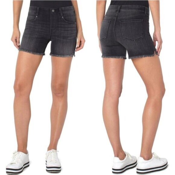 Liverpool Pants - Liverpool Gia Glider Pull ON Charcoal Jean Shorts - 24W